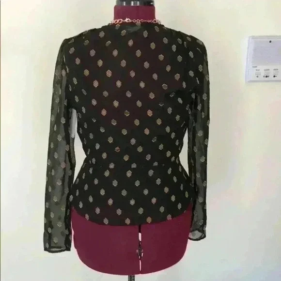 NWOT a sheer black and gold wrap blouse - Picture 6 of 6